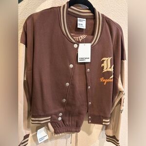 Streetwear Society Brown and Cream Varsity Jacket